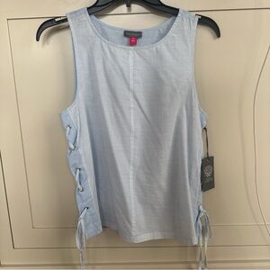 Vince Camuto Light Blue White Stripe Tank Top Shirt Side Ties Women's Sz XS NEW